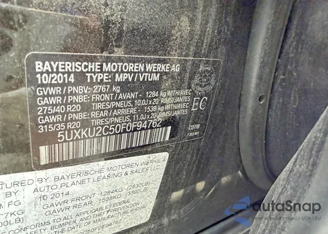 2015 BMW X6 xDrive35I z USA, uszkodzony, nr VIN 5UXKU2C50F0F94762